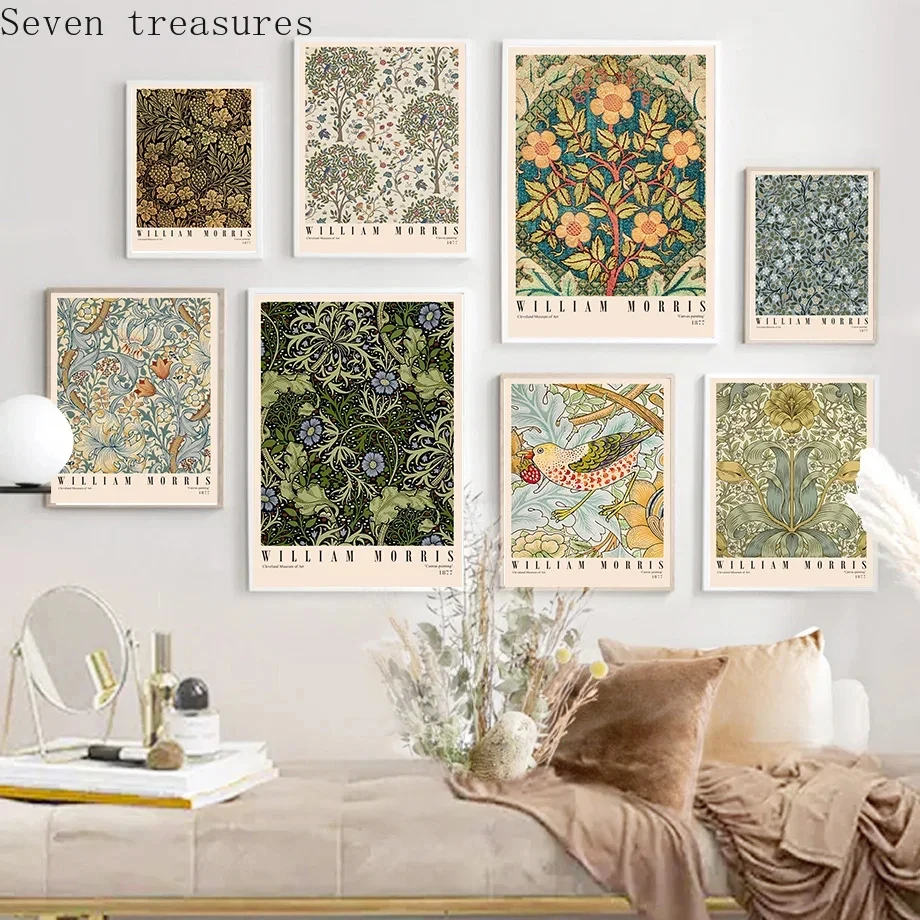 وليام موريس الحيوان النباتية خمر الرسم على لوحات القماش الجدارية الشمال الملصقات و يطبع جدار صور لغرفة المعيشة ديكور