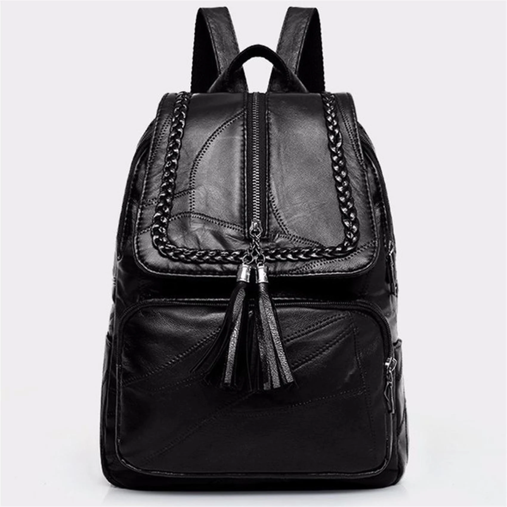 2024 Women's PU Leather Backpack School Bag Classic Black Waterproof Travel multi-function Shoulder Bag Rucksack