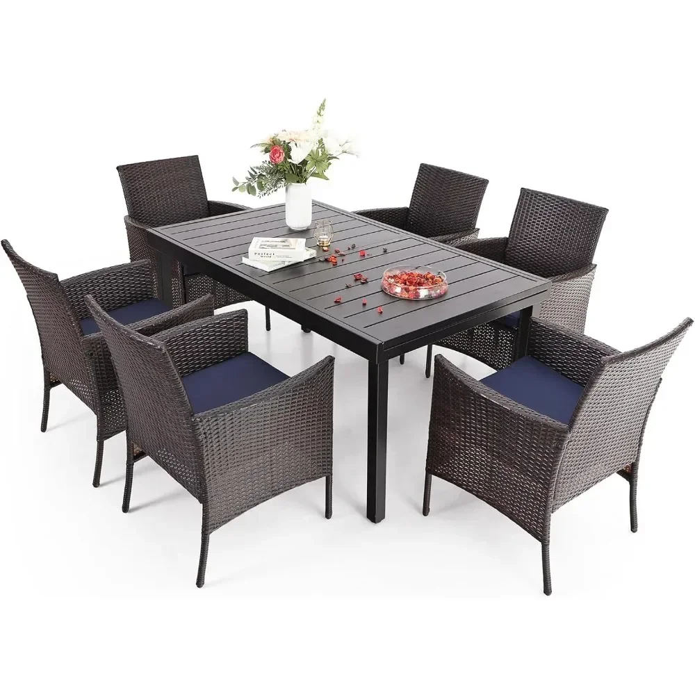 

7 Pieces Patio Dining Set,Wicker Chairs Set, Rectangular Outdoor Table and Rattan Chairs, All Weather Outdoor Dining Sets