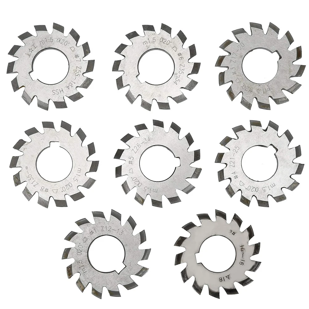 8Pcs HSS M1 5 Module 22mm Bore 20 Degree 18 Bevel Involute Gear Cutter Set for Gear Milling and Replacement 8Pcs