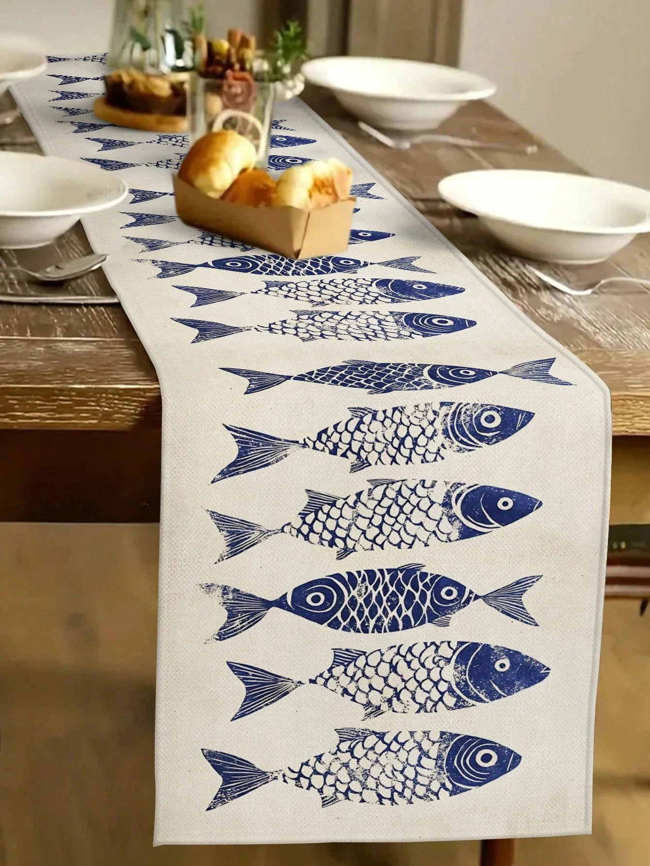 1pc Fish Pattern Table Runner, Ocean Theme Home Decor Party Supplies, Room Decor Suitable For Kitchen Decoration