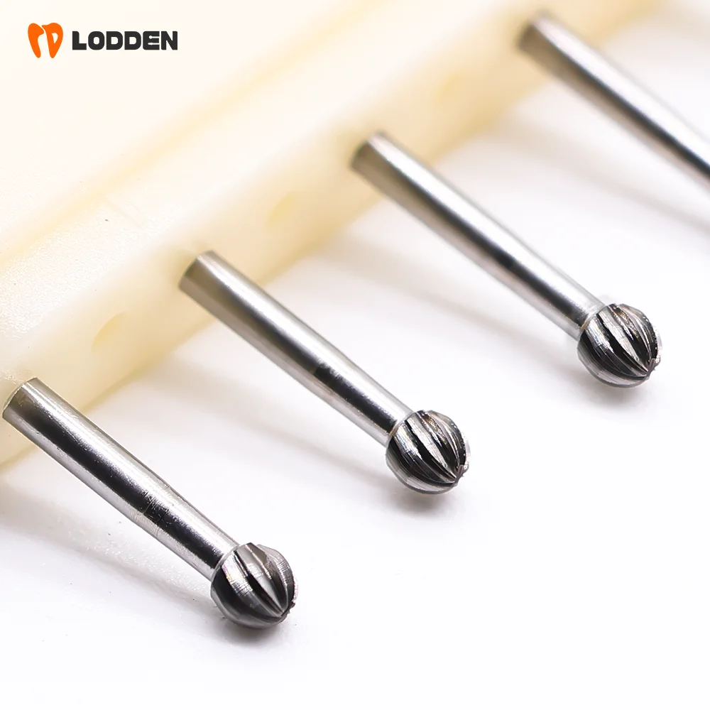 

LODDEN 5pcs/box Tungsten Carbide Burs Ball Round FG 9 Plain Cut Drills 1.6mm High Speed for Dentistry Grinding Tools