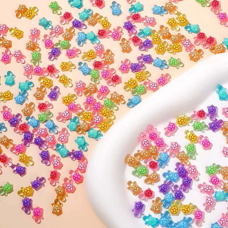 Mini New Cartoon Luminous Cream Turtle Resin Cute Bestseller Nail Art Decor Upgraded Sea Turtle DIY Accessories, 100 Turtles Per