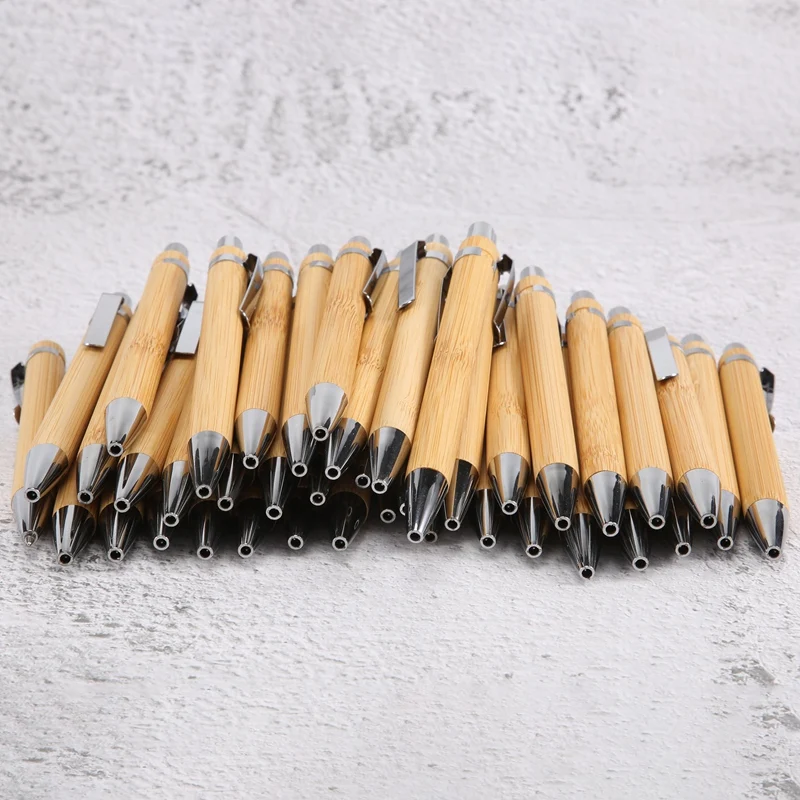 80 Pcs Ballpoint Pen Set Bamboo And Wood Writing Tools, 40 Pcs Black Ink & 40 Pcs Blue Ink