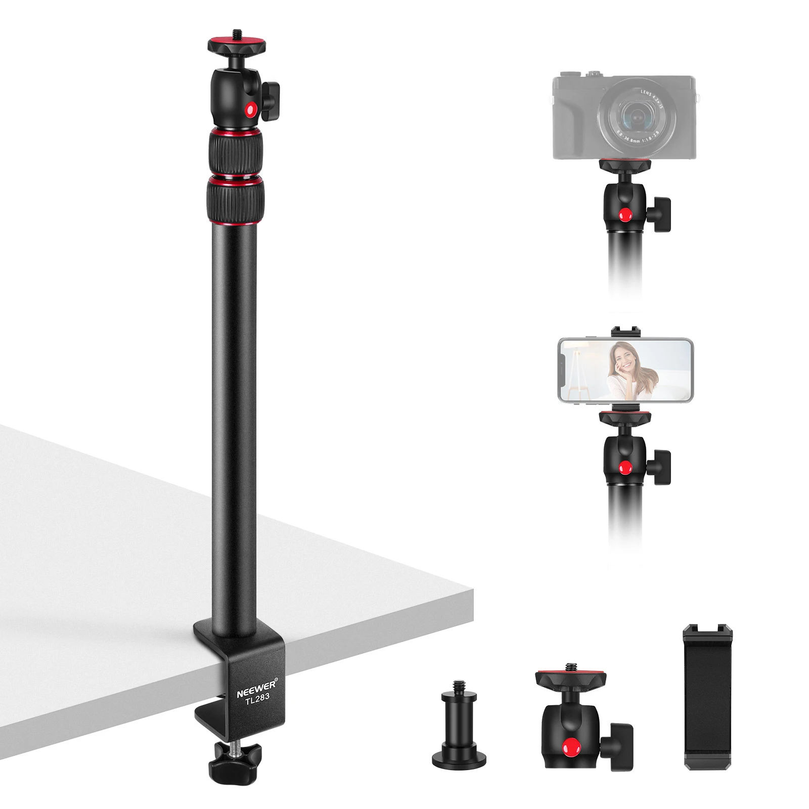 Imagem -03 - Neewer-grampo Telescópico c para Câmera Suporte de Mesa com Suporte para Telefone Cabeça de Bola 360 ° Suporte para Mesa Parafuso 14 43102cm