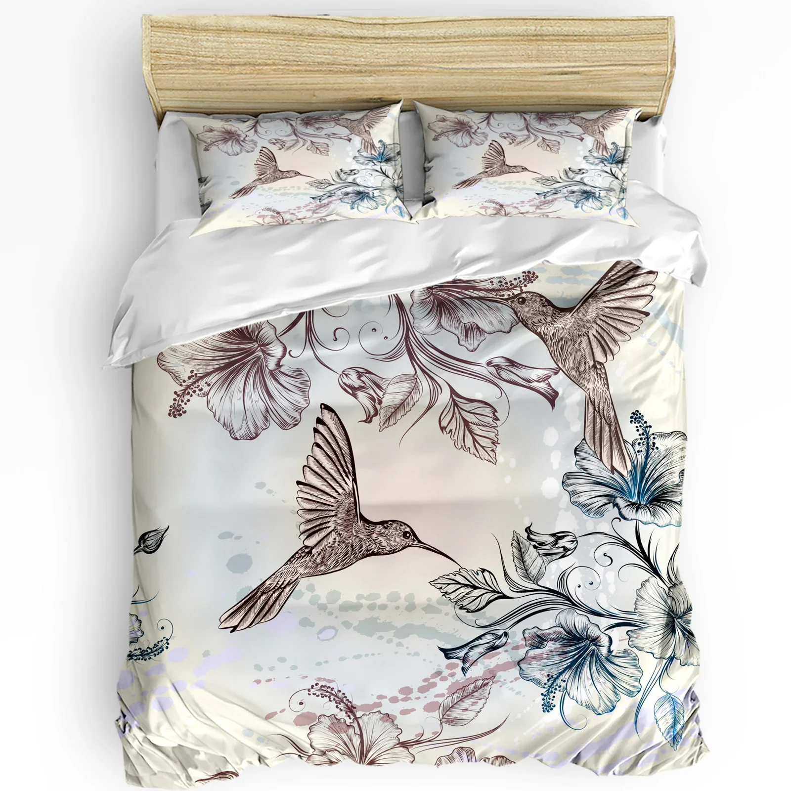 

Hummingbird Hibiscus Flower Retro 3pcs Bedding Set For Bedroom Double Bed Home Textile Duvet Cover Quilt Cover Pillowcase