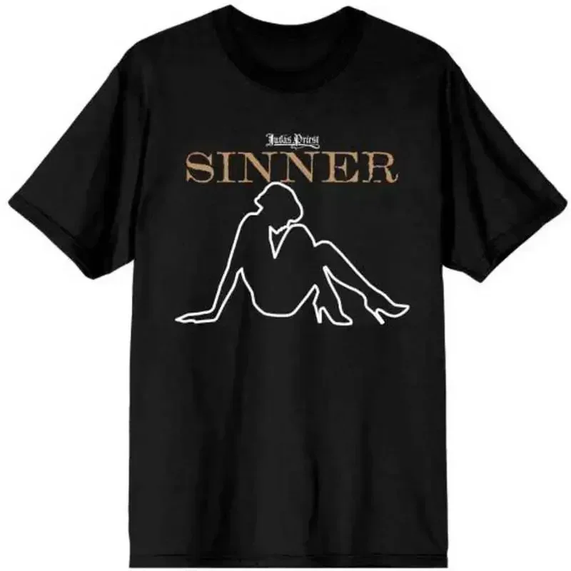 Camiseta negra de Judas Priest 'Sin After Sin Sinner Slogan Lady' NUEVA