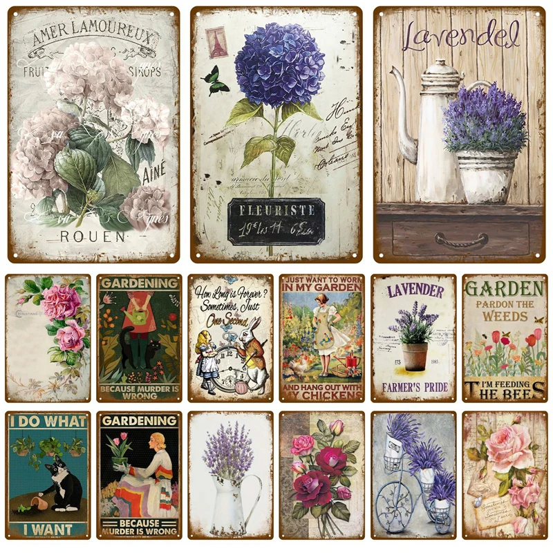 Wall Art Mural Vintage Tin Sign Retro Flowers Bird Metal Sign Garden Decorations Home Plate Room Decor Garden Painting Gift Farm