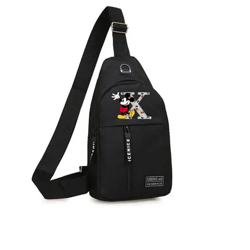 Mickey Mouse A-Z 26 English Letters Disney Chest Bag Men\'s Casual Trend Multifunctional Shoulder Bag Messenger Bag Handbags 2024