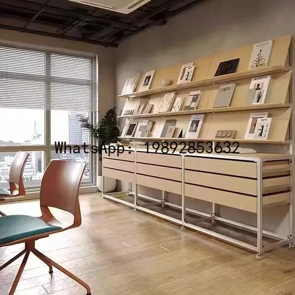 PYJ birch industrial style aluminum profile display stand storage exhibition bookshelf file drawer display