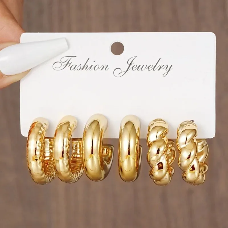 12 Unique and Simple Twisted Metal C-shaped Women\'s Earring Set, Retro Elegant, Hypoallergenic Earring Jewelry Gift