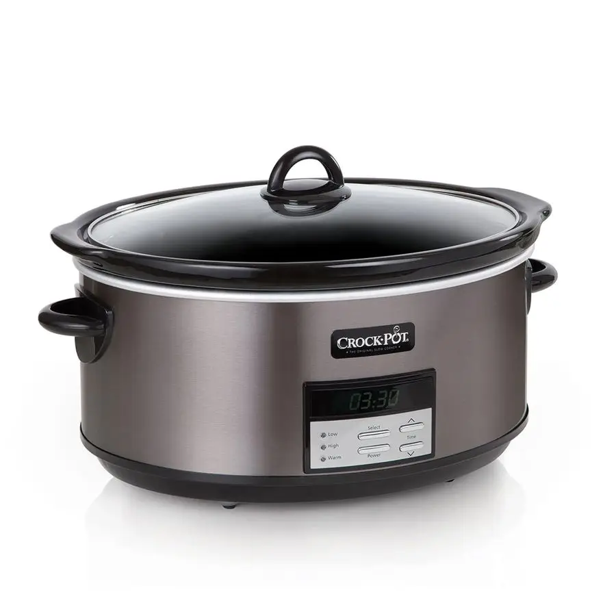 

Large 8Quart Programmable Slow Cooker with Auto Warm Setting Black Stainless Steel