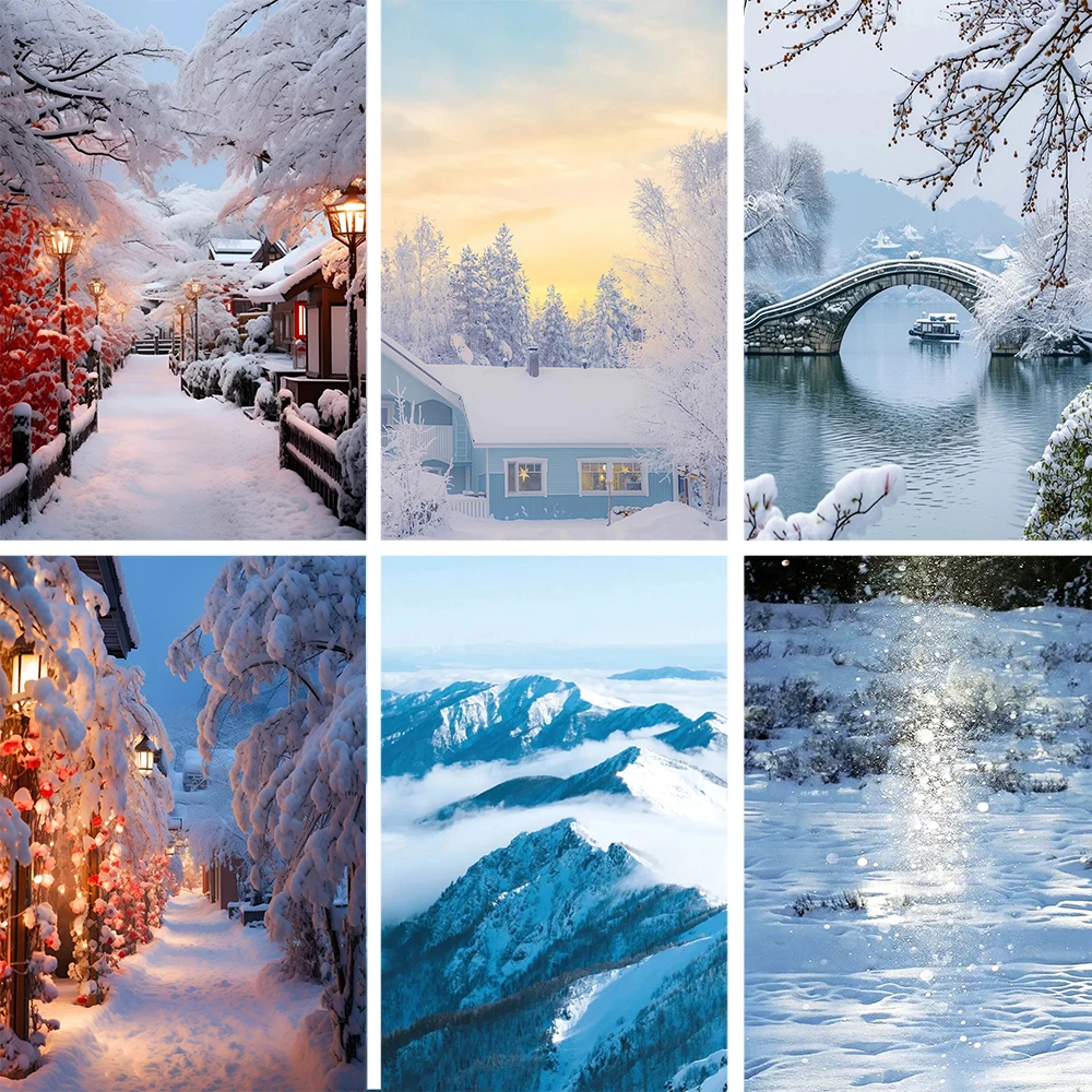 

Winter Snow Scene Door Cover Backdrop White Forest Photography Banner Supplies Birthday Party Decoration Background Props