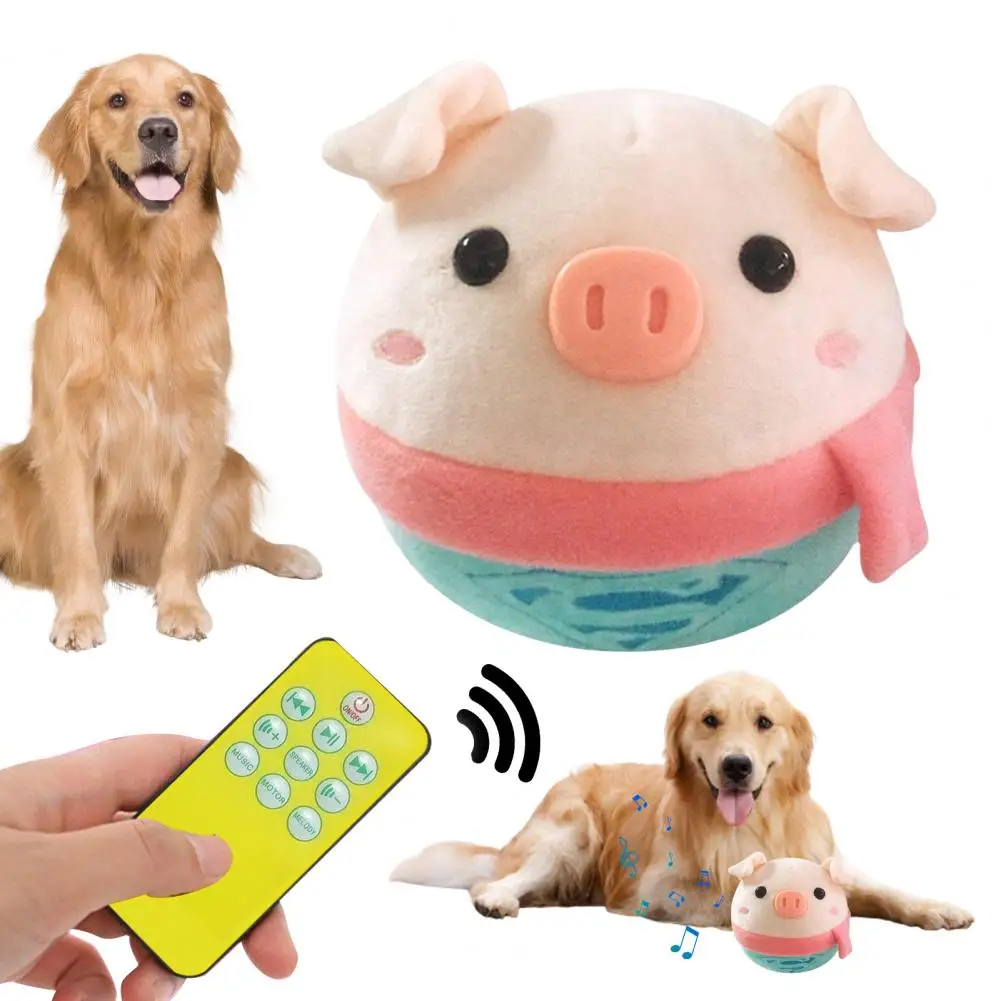 Plaything Moving Pet Plush Toy Set with Talking Squeaky Ball Cartoon Pig Shape Electronic Dog Toy Washable Shake Bounce for Dogs