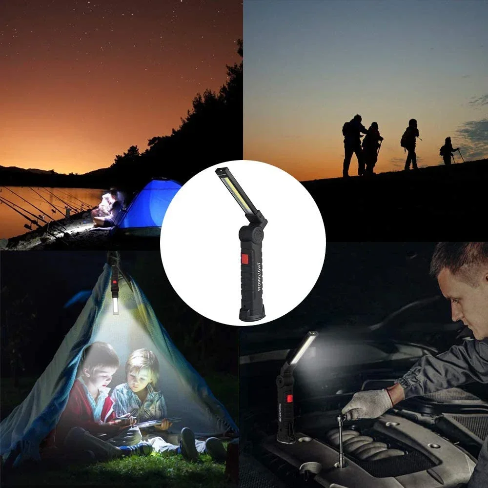 USB Rechargeable Portable COB LED Flashlight Work Light Magnetic Lanterna Hanging Lamp with Built-in Battery Camping Torch