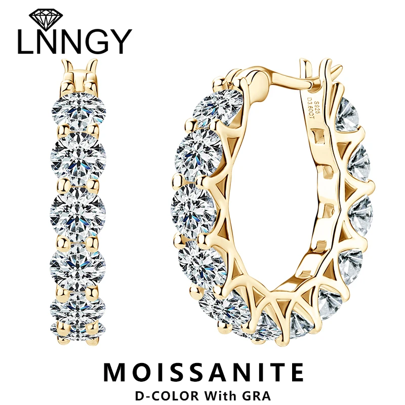 

Lnngy Round Cut 4.0mm Moissanite Huggie Hoop Earrings Fo Women 925 Sterling Silver Hollow Circel Earring French Jewelry Gift