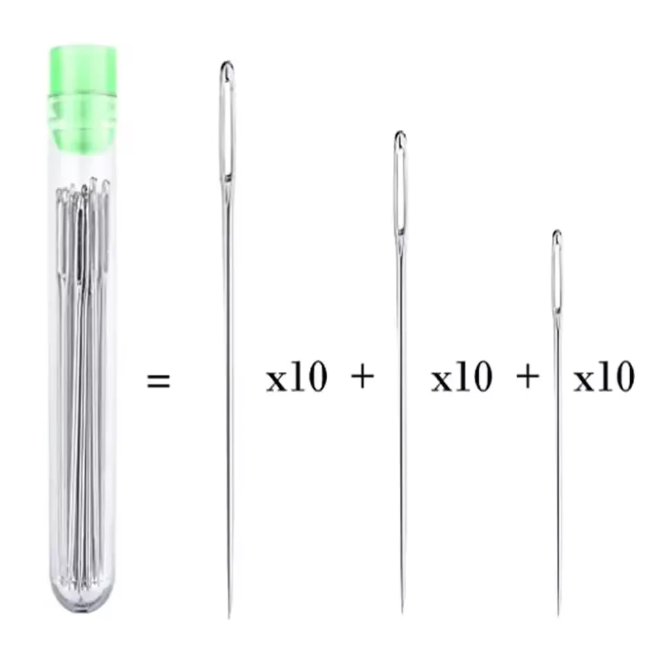 30 قطعة 3 أحجام كبيرة إبر الخياطة العين عبر غرزة إبرة حياكة اليدوية الجلود التطريز الموضوع إبرة الخياطة التبعي #6