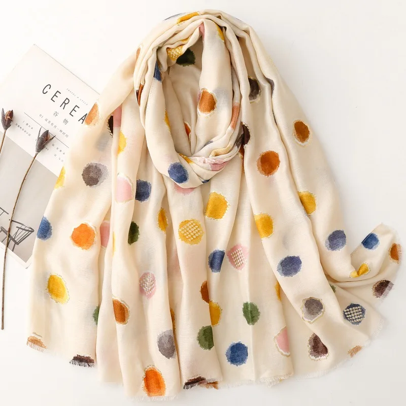 Winter Ombre Circle Dot Glitter Fringe Viscose Shawl Scarf Lady High Quality Wrap Pashmina Stole Bufandas Hanfu Hijab 180*90Cm