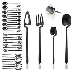 8People Black Dinnerware Set 304 Stainless Steel Kitchen Decor Spoon Fork Knife Tableware Matte Cutlery Party Bar Flatware Set