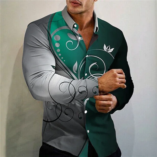 Men's shirt pattern shirt button print long sleeved clothing for daily outings V-neck fashion designer casual and breathable。