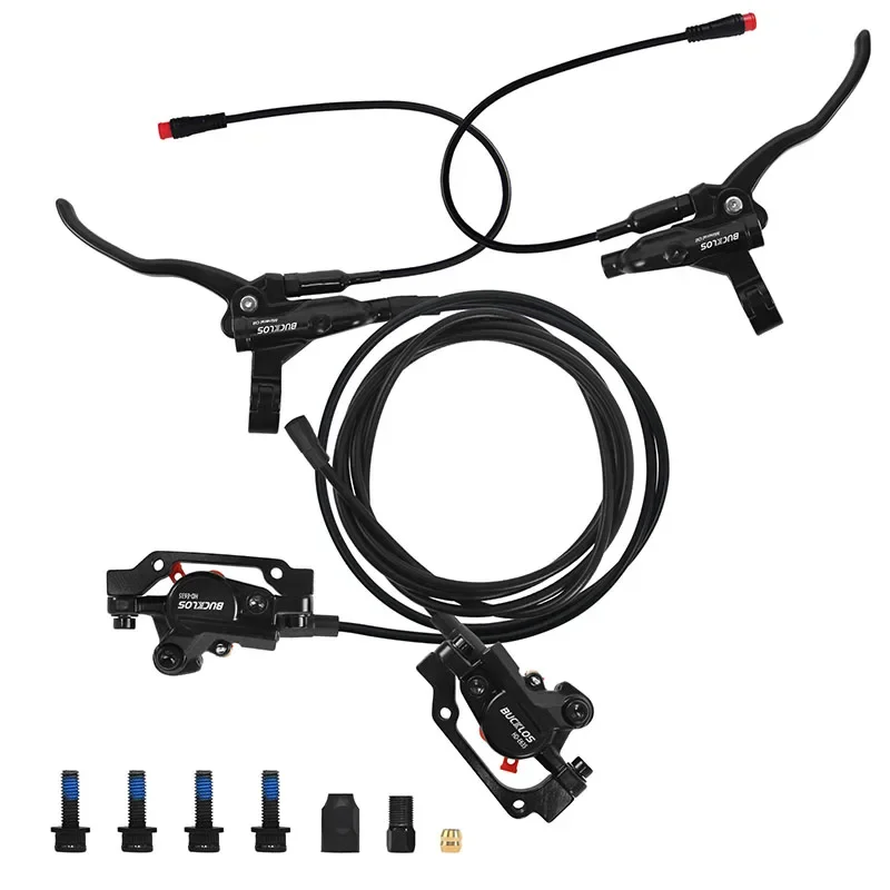 BUCKLOS Power Off Electric Bicycle Brakes 2 Piston with G3 Rotor E-Bike Hydraulic Disc Brake Set Aluminum Alloy Bike Brakes