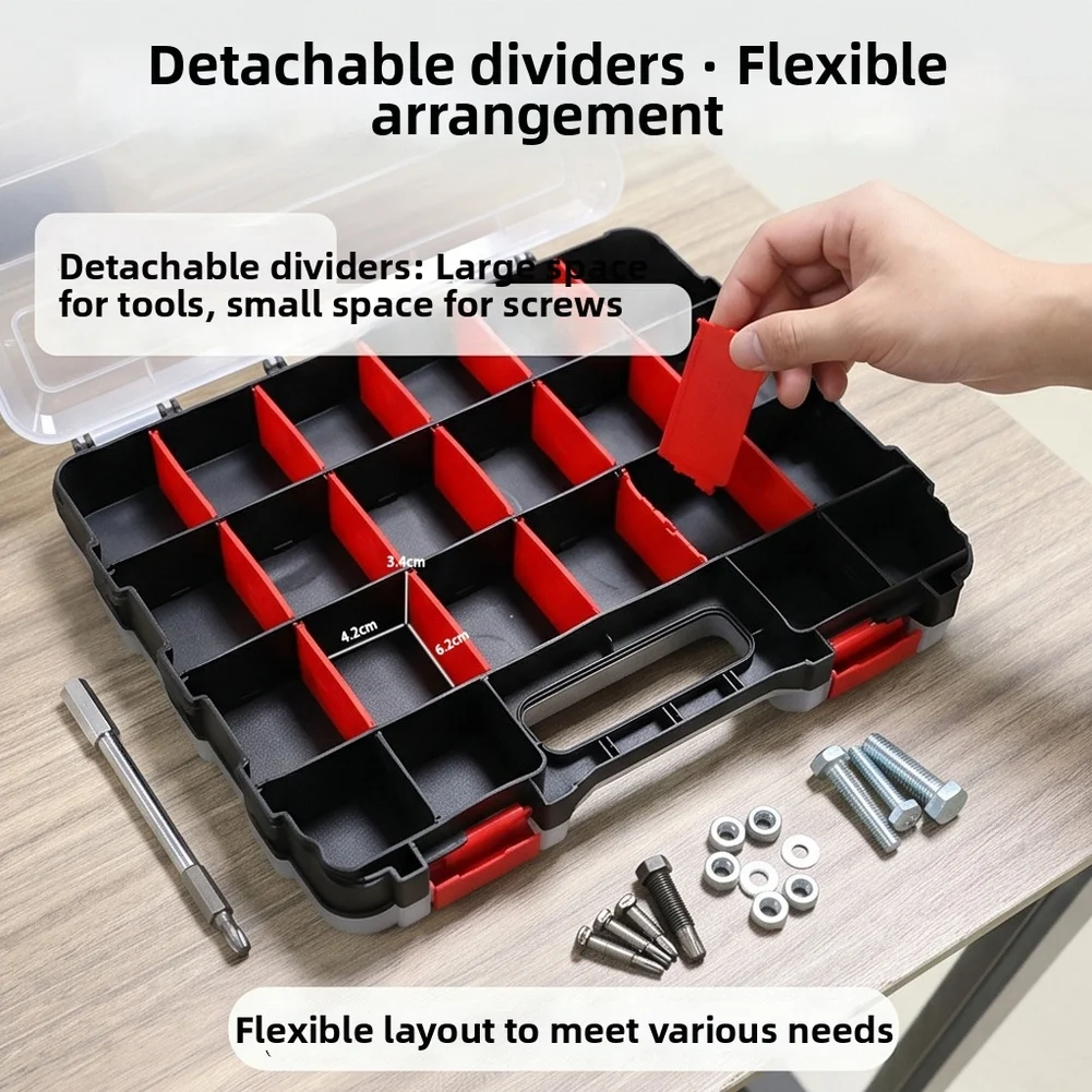 Compact Double-Sided Plastic Organizer with 50 Total Compartments for Sorting Screws Fasteners Nuts and Tiny Hardware
