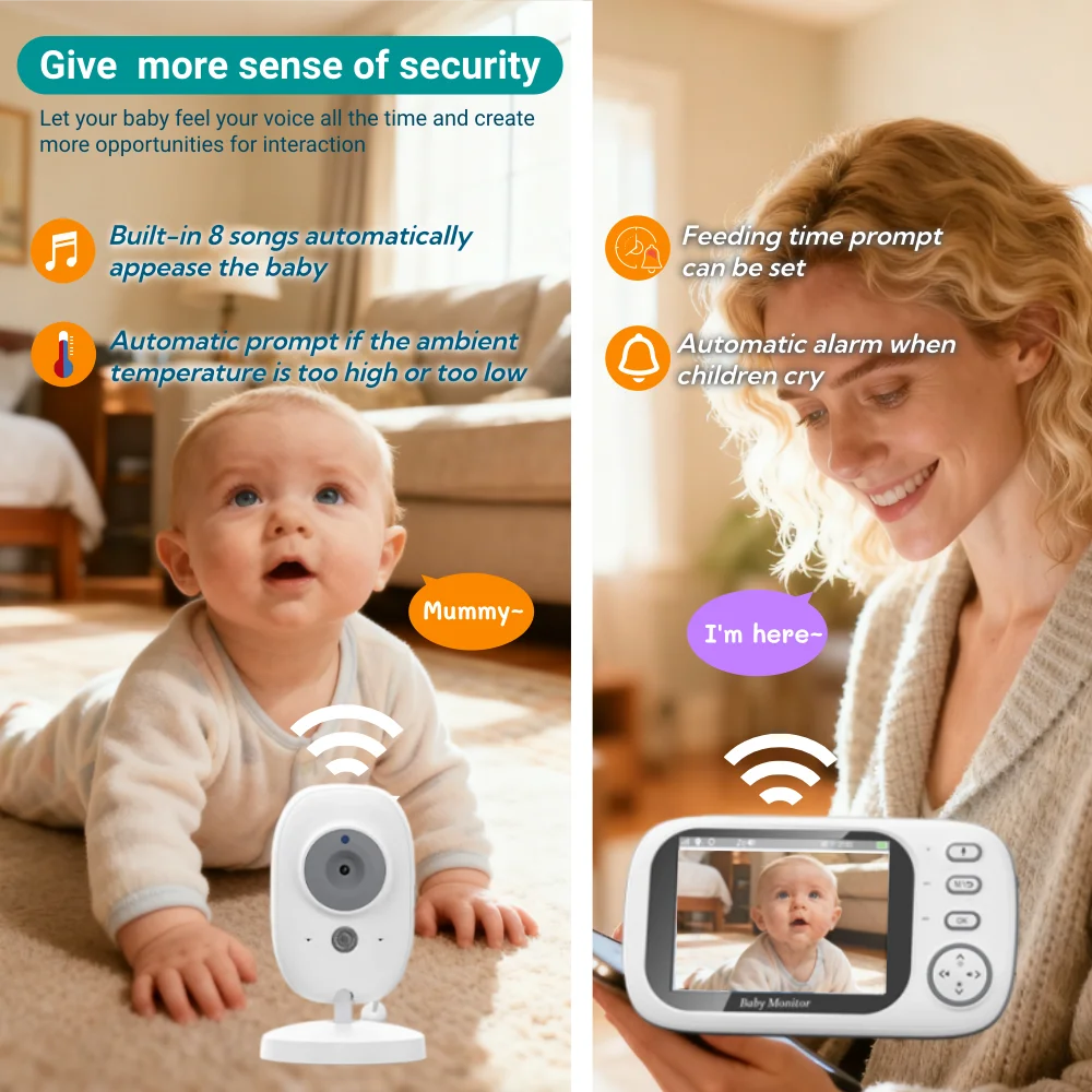 HD радионяня 3,5-дюймовый беспроводной видеомониторинг температуры ночного видения двусторонний аудиоразговор с напоминанием о воспроизведении времени