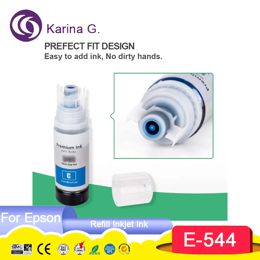 544 T544 Premium Color Compatible Bottle Water Based Refill Inkjet Ink for Epson EcoTank L1210/L1250/L3110/L3150/L3210 Printer