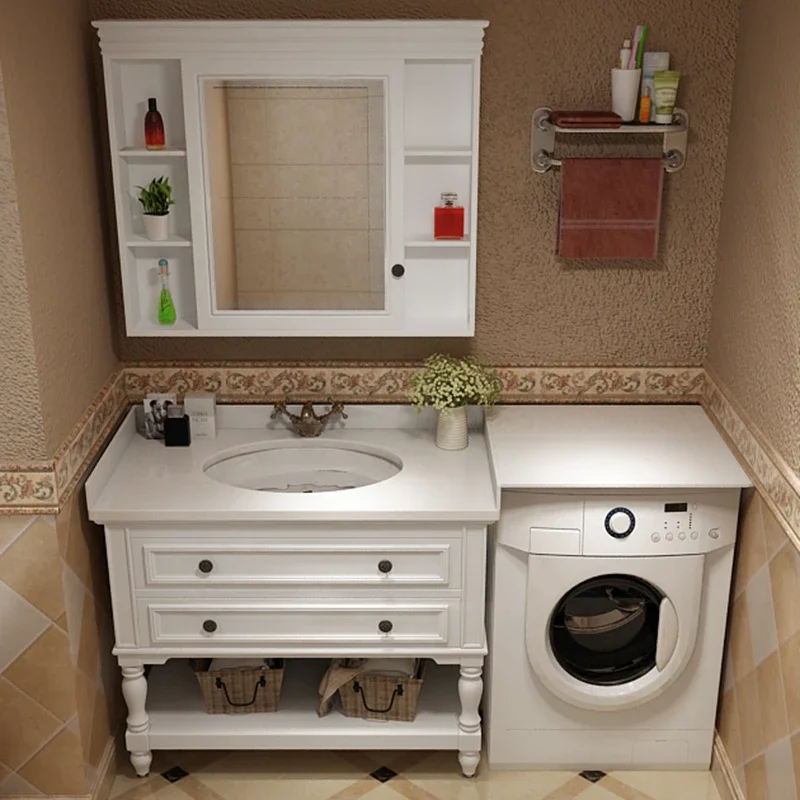 Beauty 130-180CM Balcony Slate Integrated Washing Machine Solid Wood Style Cabinet Companion Washbasin Modern Simple