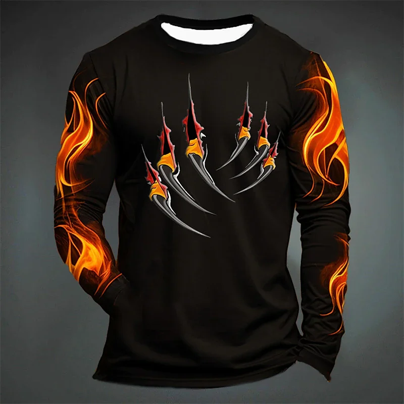 

Men's Graphic Flame Paw T shirt Long Sleeve T Shirts for Man 3D Print Crew Neck Shirt Fashion Designer Sports Clothing Apparel