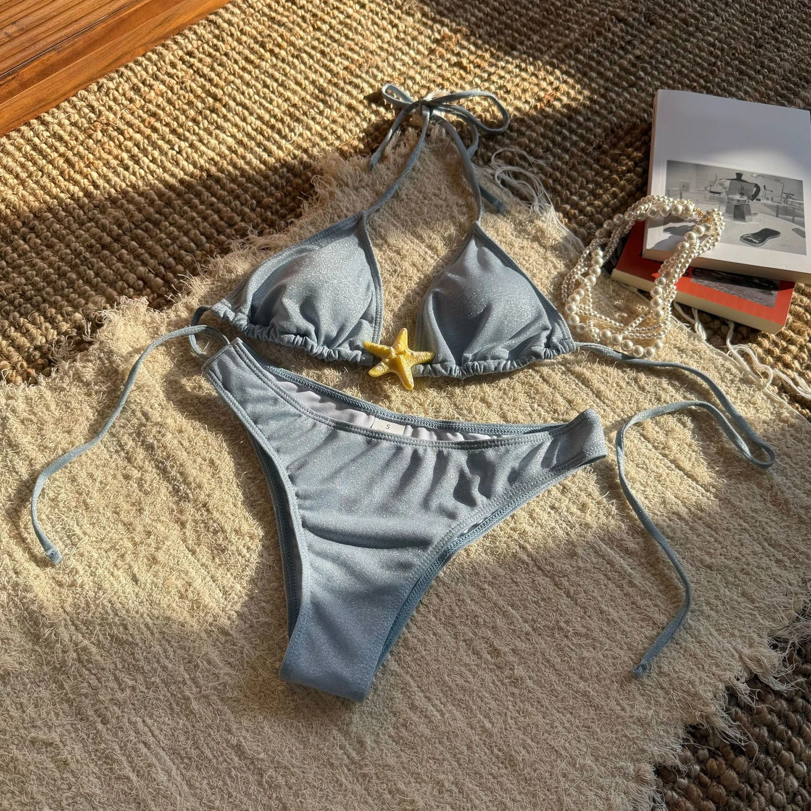 

Women's 2 Piece Bikini Set Fashion Sleeveless Halter Neck Starfish Decor Bra and Low Waist Briefs Bathing Suit