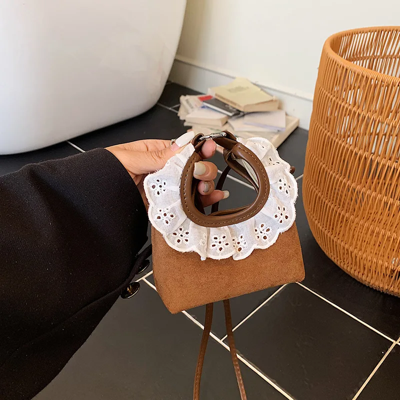 Mini Crossbody Bag with Lace Trim Vintage Denim Small Handbag for Women Lady Cute Casual Phone Bag Female Sling Shoulder Purse