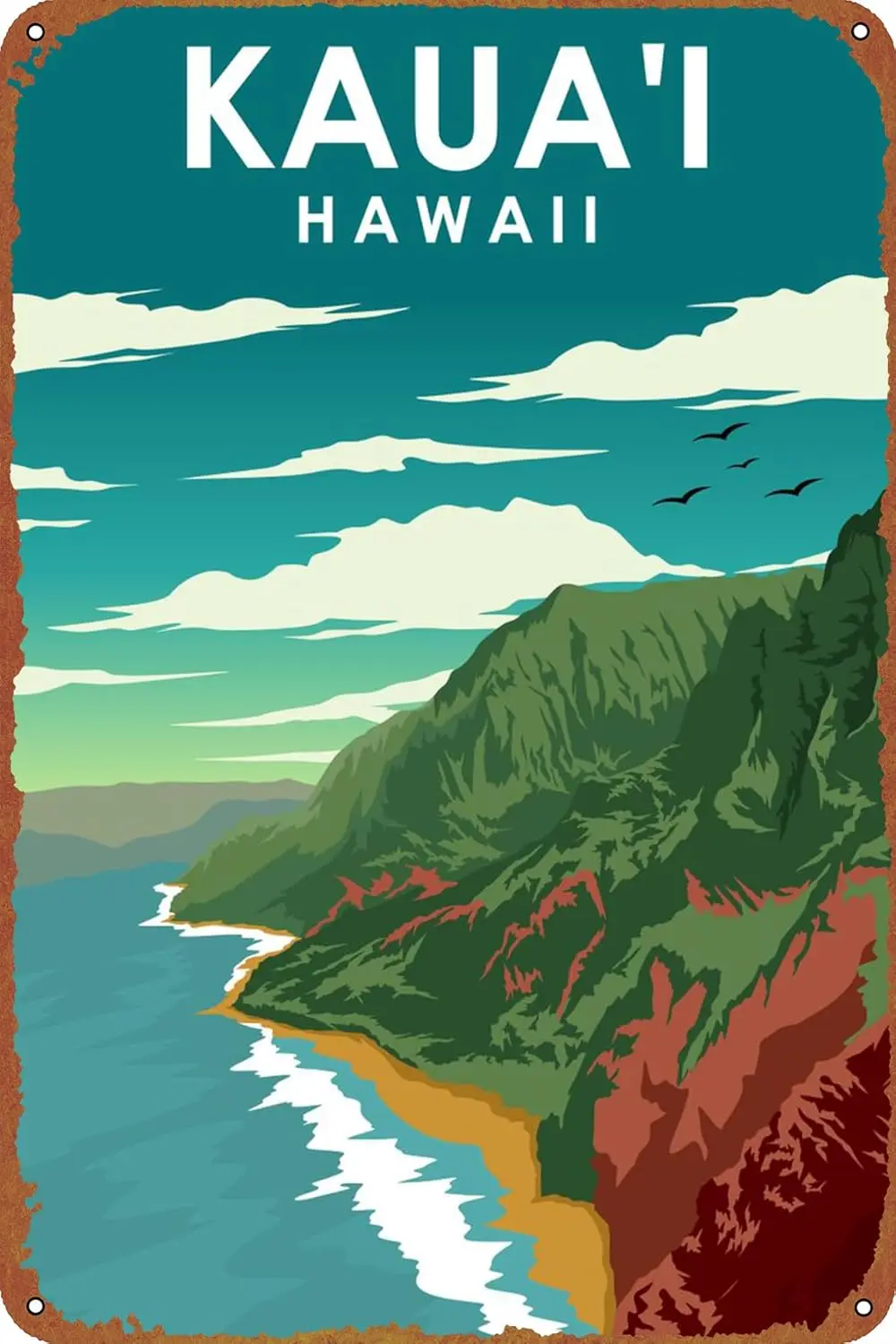 Kauai Hawaii Travel Poster Retro Poster Tin Sign Cafe bar Home Wall Art Decoration Retro Metal Tin Sign 8x12 inch