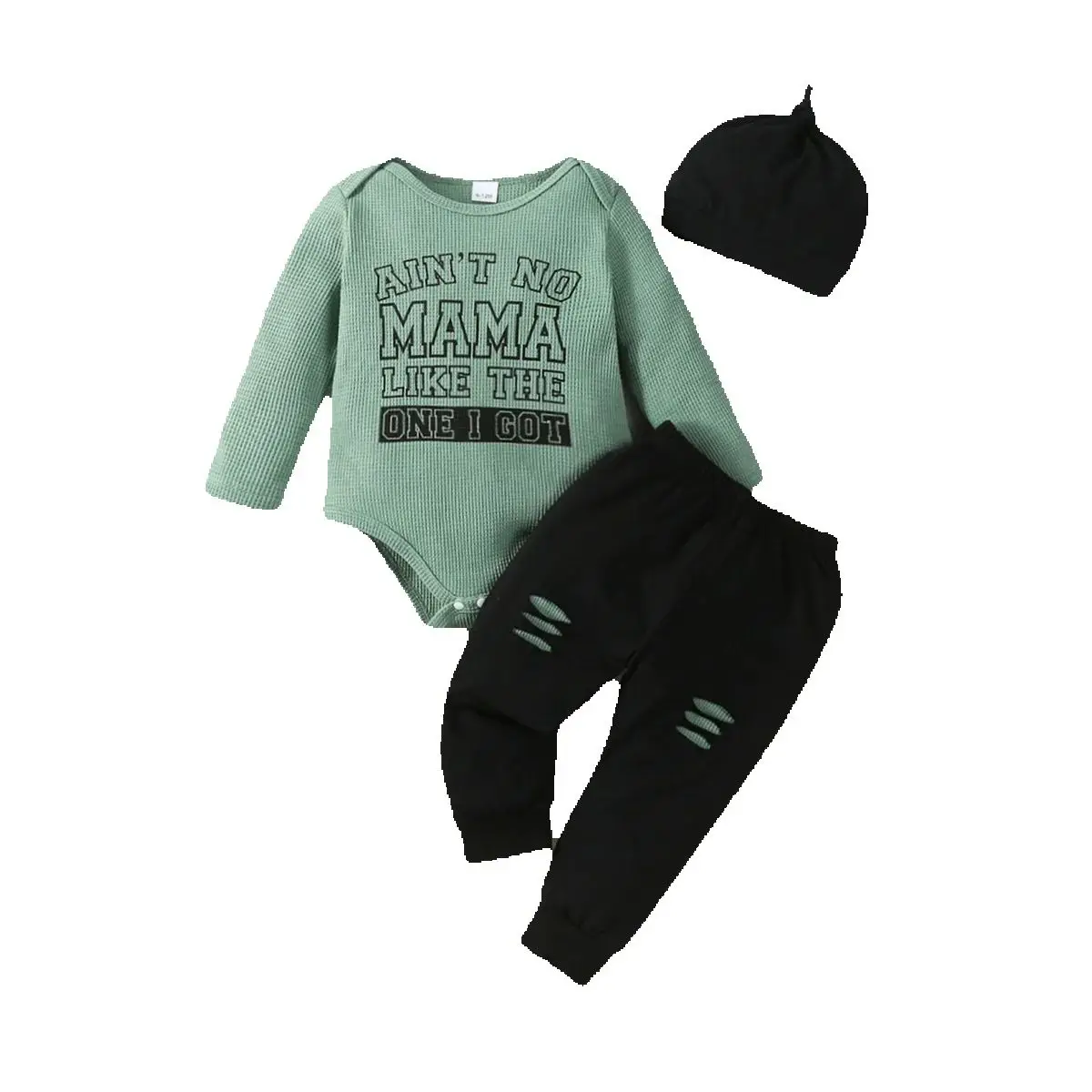 Zweiteiliges, modisches Freizeit-Set für Babys, bestehend aus einem langärmligen Strampler mit Alphabet-Motiv und einer langen Hose, ideal für Frühling und Herbst. – Detail 10