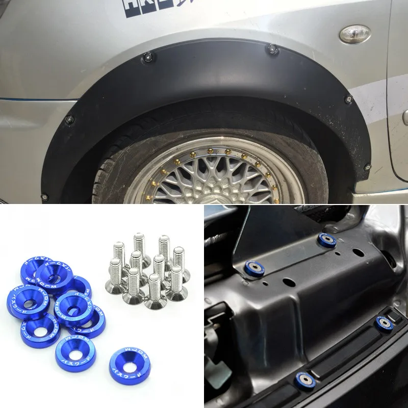 10sets M6 JDM Car Modified Hex Fasteners Fender Washer Bumper Engine Concave Screws Fender Washer License Plate DIY Bolts