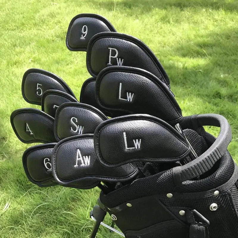 Golf Iron for Head Covers 12pcs Thicken PU Leather Soft Embroideried Classic Black Edging Right Handed Closely Protector