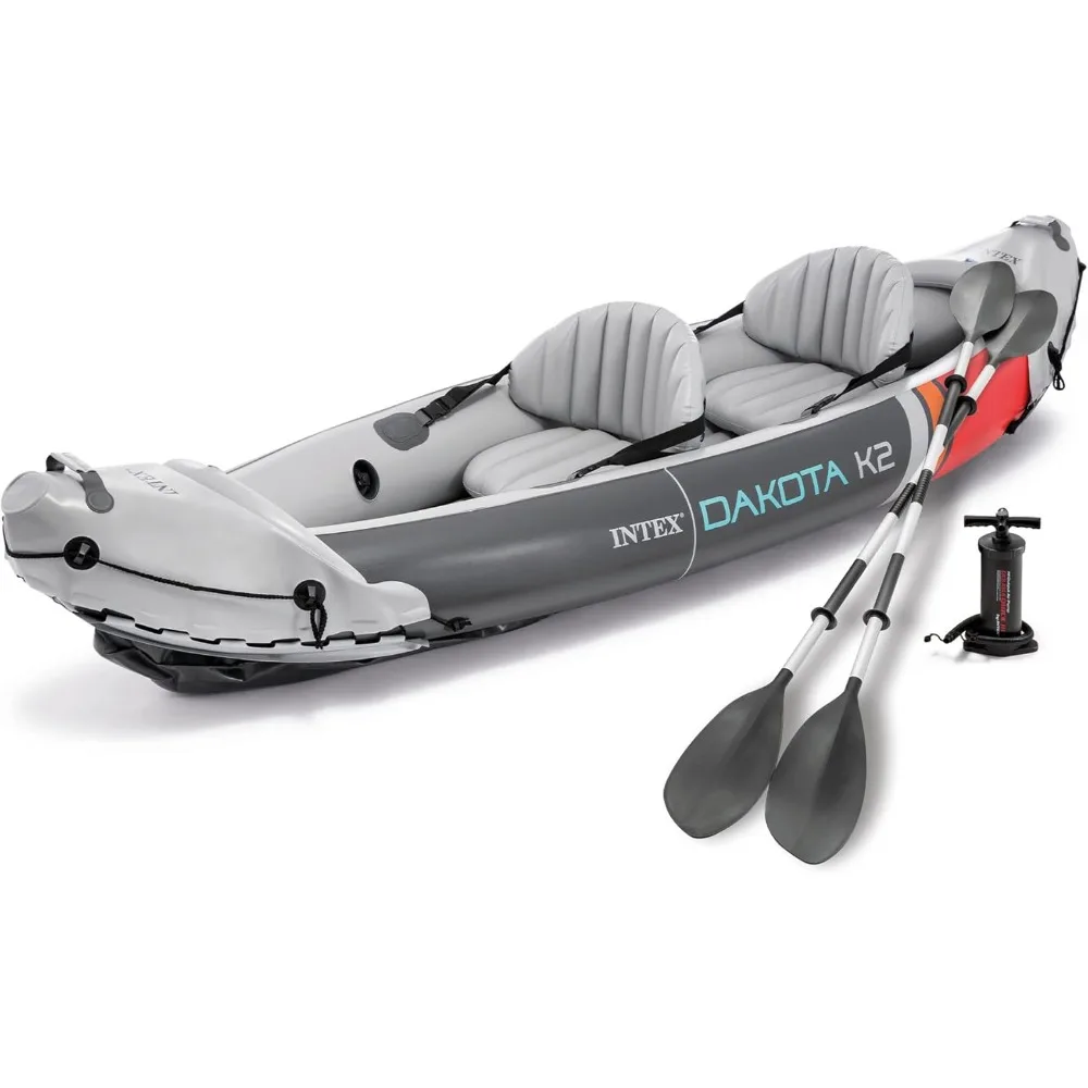 

le Vinyl Kayak and Accessory Kit with 86 Inch Oars, Air Pump, and Carry Bag for Lakes and Rivers, Gray and Red