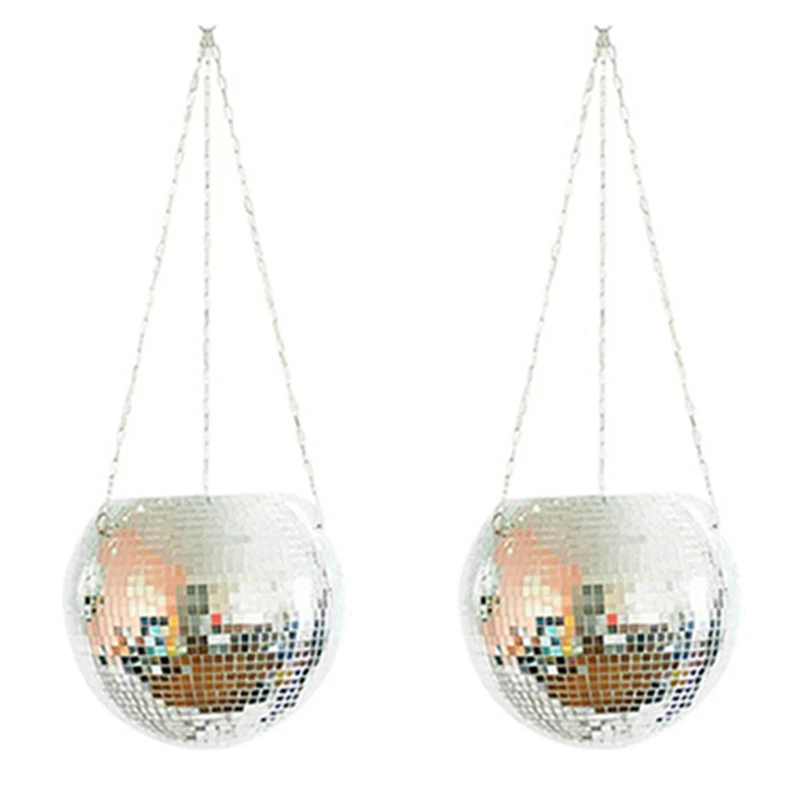 2X Mirror Reflector Garden Pots Planters Disco Ball Outdoor Flower Pots Rope Mirror Hanging Basket A