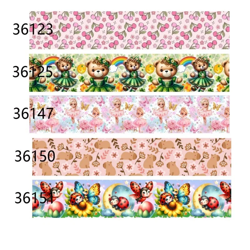 

5 ярдов, лента из репсовой ткани с изображением медведя и бабочки, 25 мм, для бантов для волос, аксессуары для рукоделия