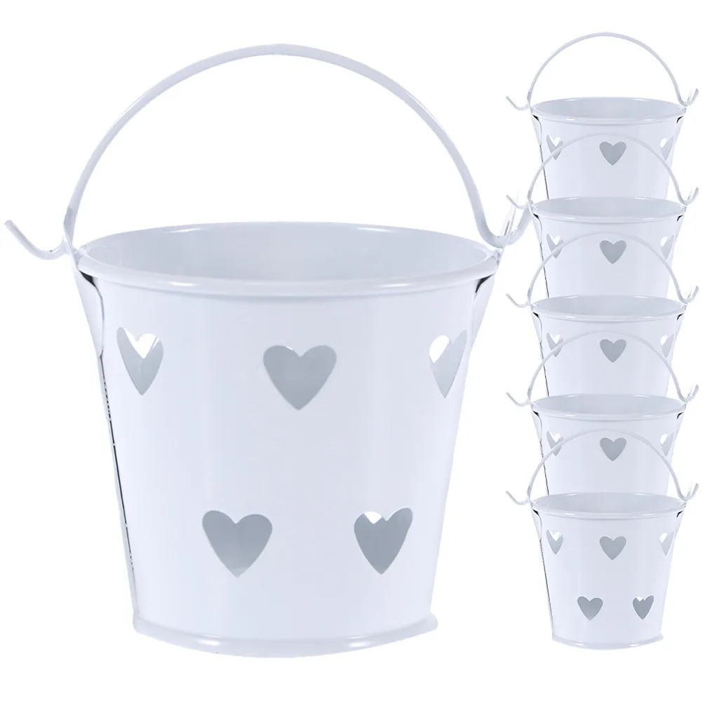6Pcs Exquisite Small Metal Buckets with Handles Candy Container Gift Holder for Parties Festivals Desk Storage Makeup Brushes