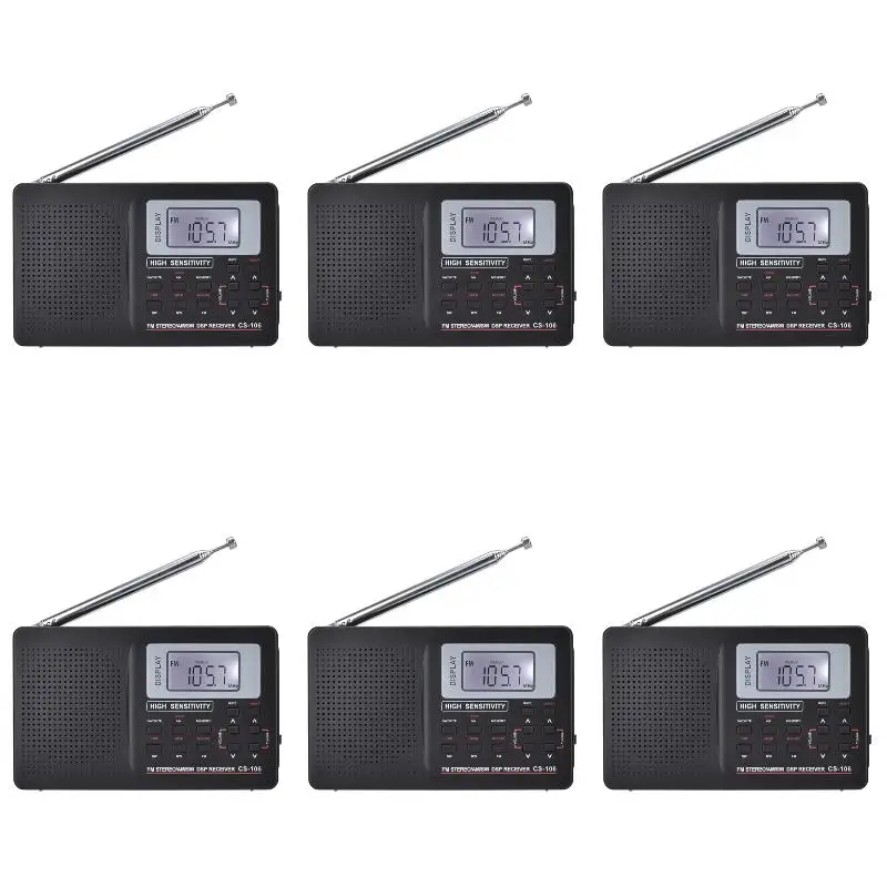 6Pack X(Mini Radio FM AM SW LW TV Sound Full Band Receiver Pocket Portable Alarm Clock Stereo with 3.5mm Earphone
