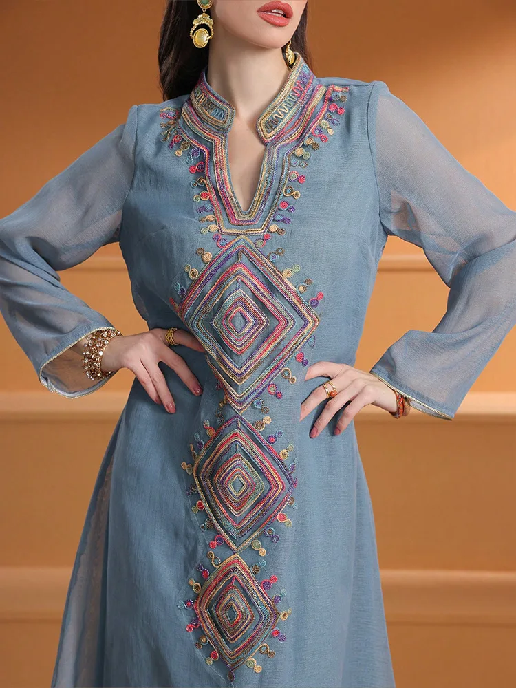 Vestido Feminino do Oriente Médio, Robe Muçulmano Bordado, Vestidos Longos de Dubai, Kaftan Árabe, Roupa Islâmica Jalabiya para o Ramadã e Eid