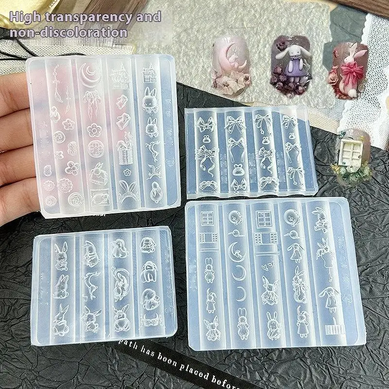 漫画ウサギの弓ネイルシリコーン型ネイルアートモールドスタンプレリーフネイルデコレーションアクセサリーネイルアートモールド DIY マニキュアツール