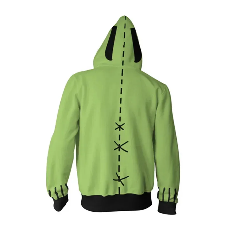 Anime Invader Cosplay Alien Robot Zim Hoodies Coat 3D Digital Print Hoodie Jacket Casual Zipper Sweatshirts Costume