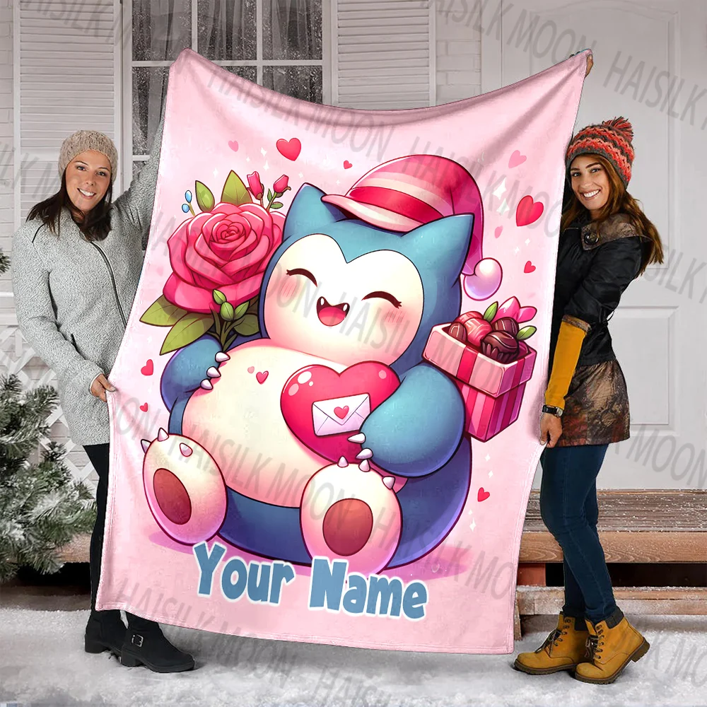 (Memo U Name) Pokemon Snorlax Printed Customized Name Blanket All Seasons Multi-purpose Blanket Suitable for Sofa Travel Car Bed