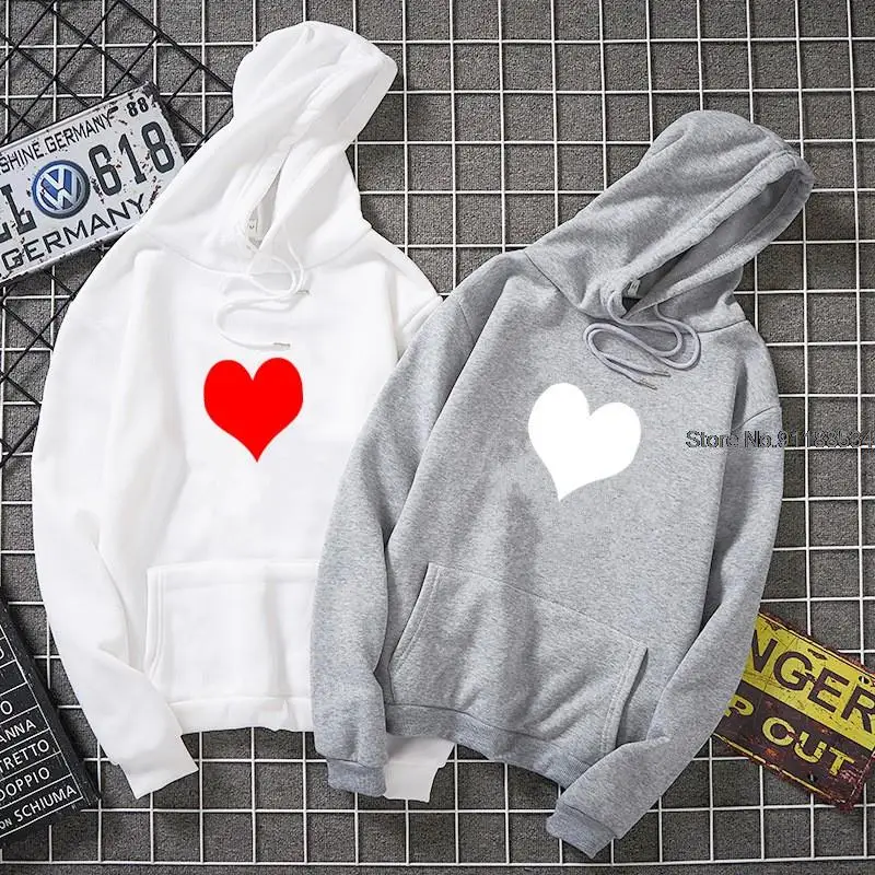 Fashion Womens Autumn Winter Hoodies  Fleece Heart Print Harajuku Pullover Loose Lover Hoodies Sweatshirts Couple Casual