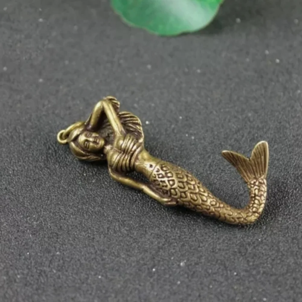 

Pure Brass Mermaid Key Chain Keyring Figurine Ornament Miniature Statue Craft