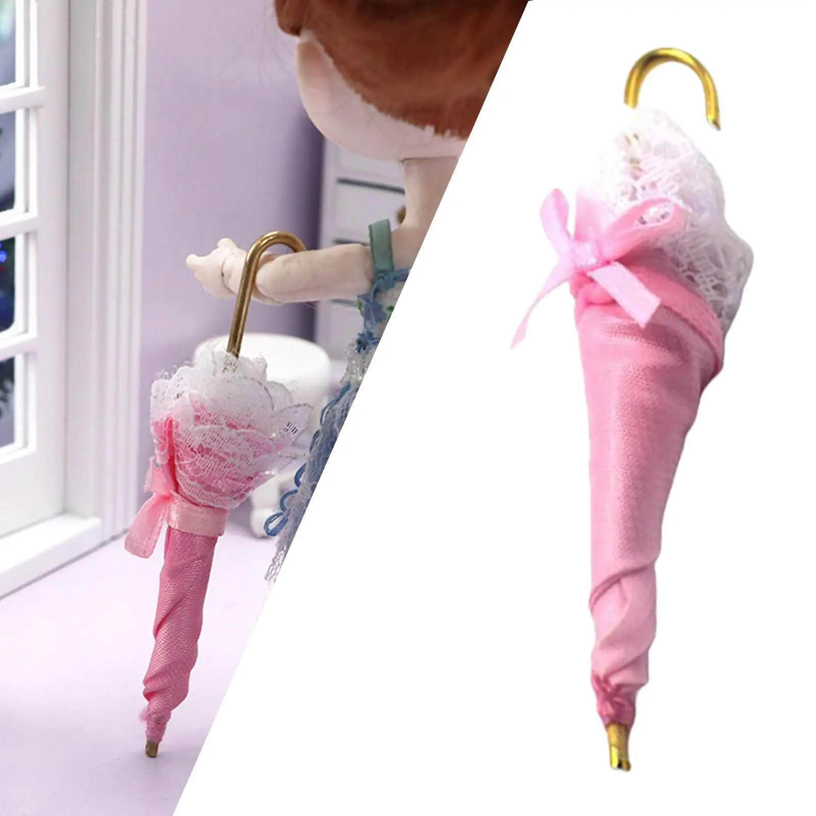 Domek dla lalek Mini Różowy Parasol Damski Koronkowy Model 1/12 Akcesorium do Domku dla Lalek Miniaturowe Meble dla Lalek