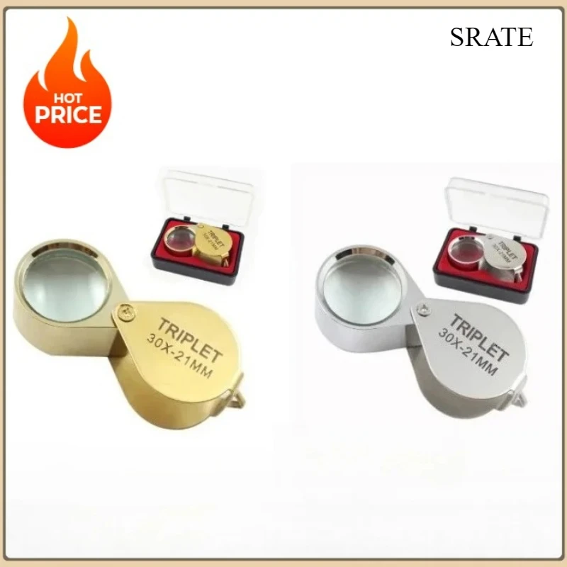 

30X Metal Jewelry Magnifying Glass Jewelers Eye Tools Jewellery Folding Loupe Glass Lens Magnifier Triplet Glass Jewelry Diamond