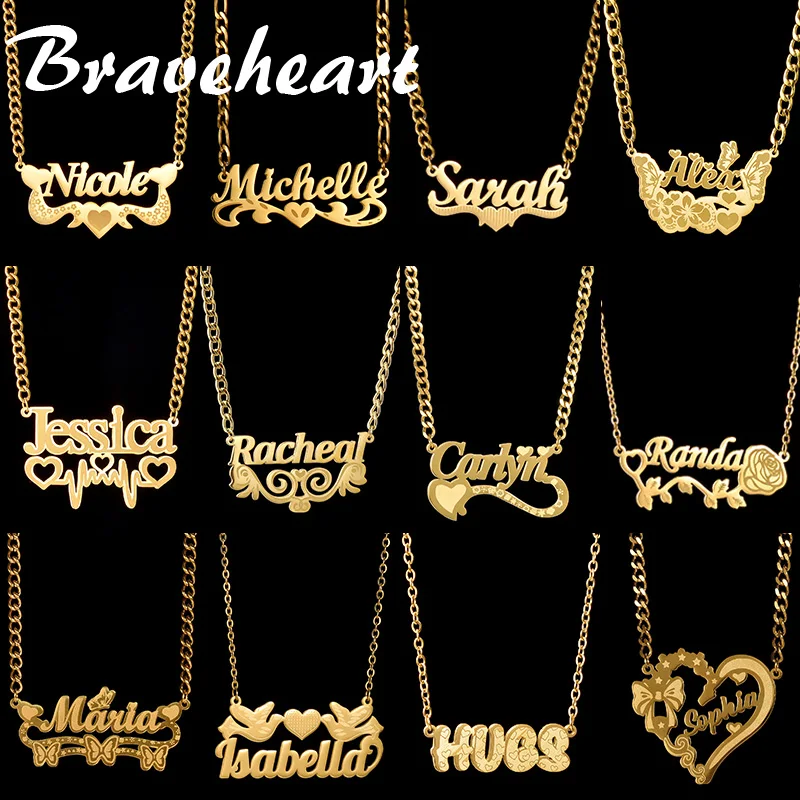 Fashion Custom Name Necklace Heart Flower Butterfly Shaped Pendant For Women Personalized Stainless Steel Choker Jewelry Gifts